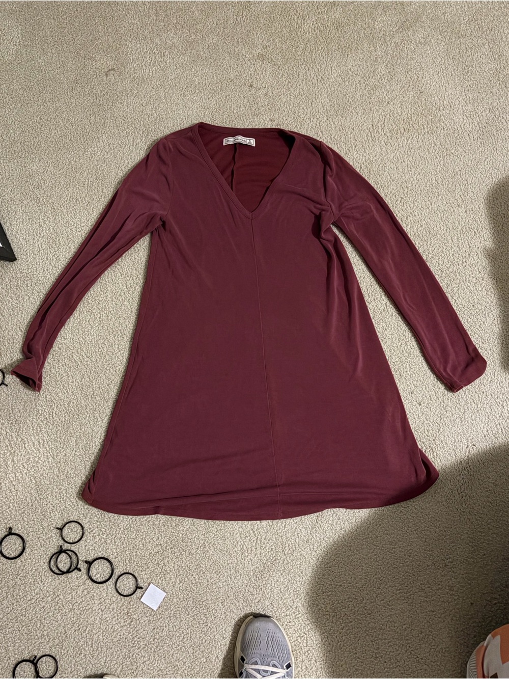 Abercrombie & Fitch Burgundy Long-Sleeve V-Neck Dress